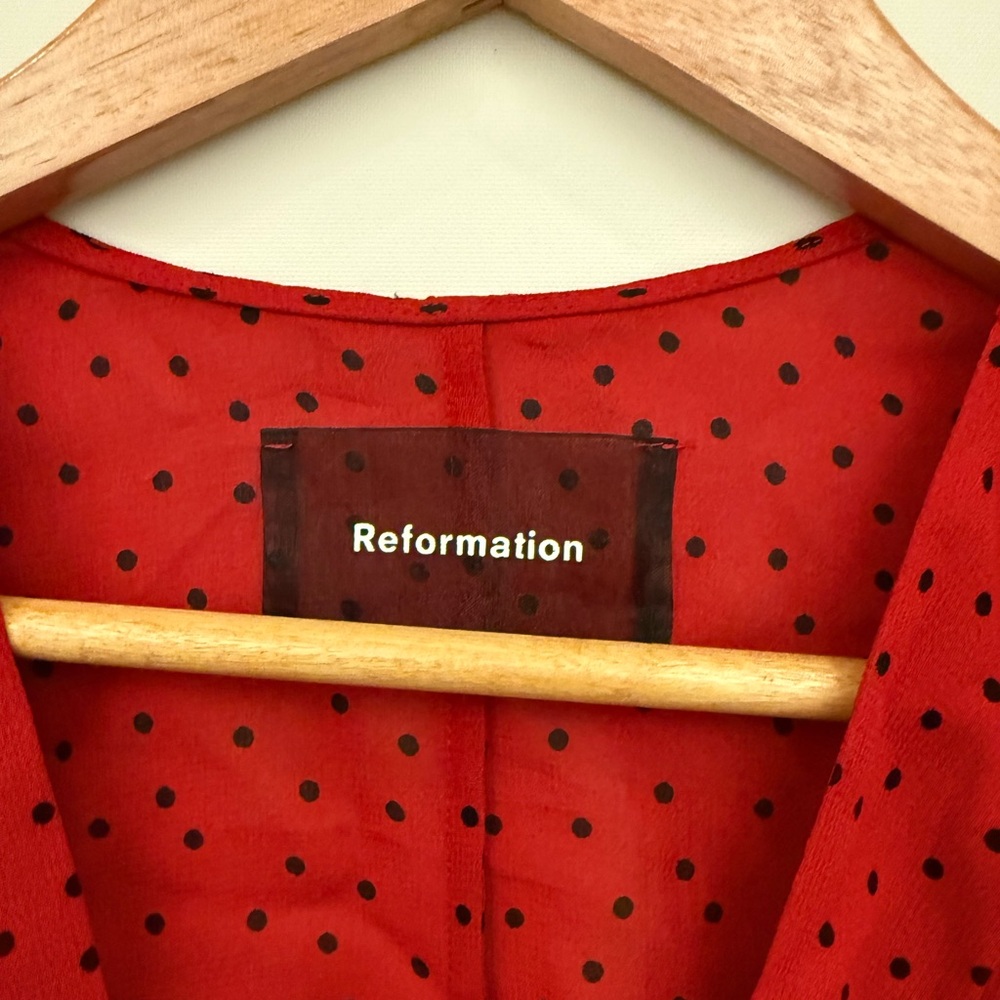 Reformation Red Polka Dotted Nikki Blouse - Picture 3 of 5